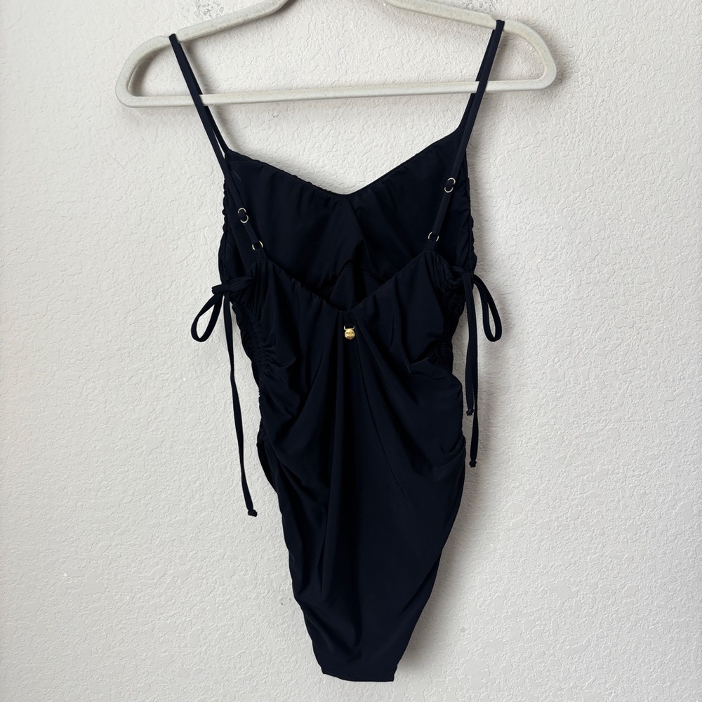 Malai Harper Side Tie Ruched Black One Piece Swimsuit - Picture 6 of 10